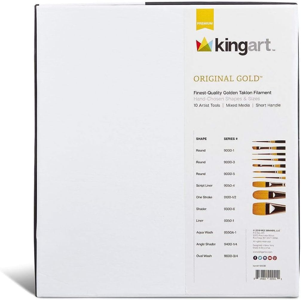 KINGART Original Gold Series Premium Golden Taklon, Multimedia Artist Brushes, Gift Box, Set of 10 PCS