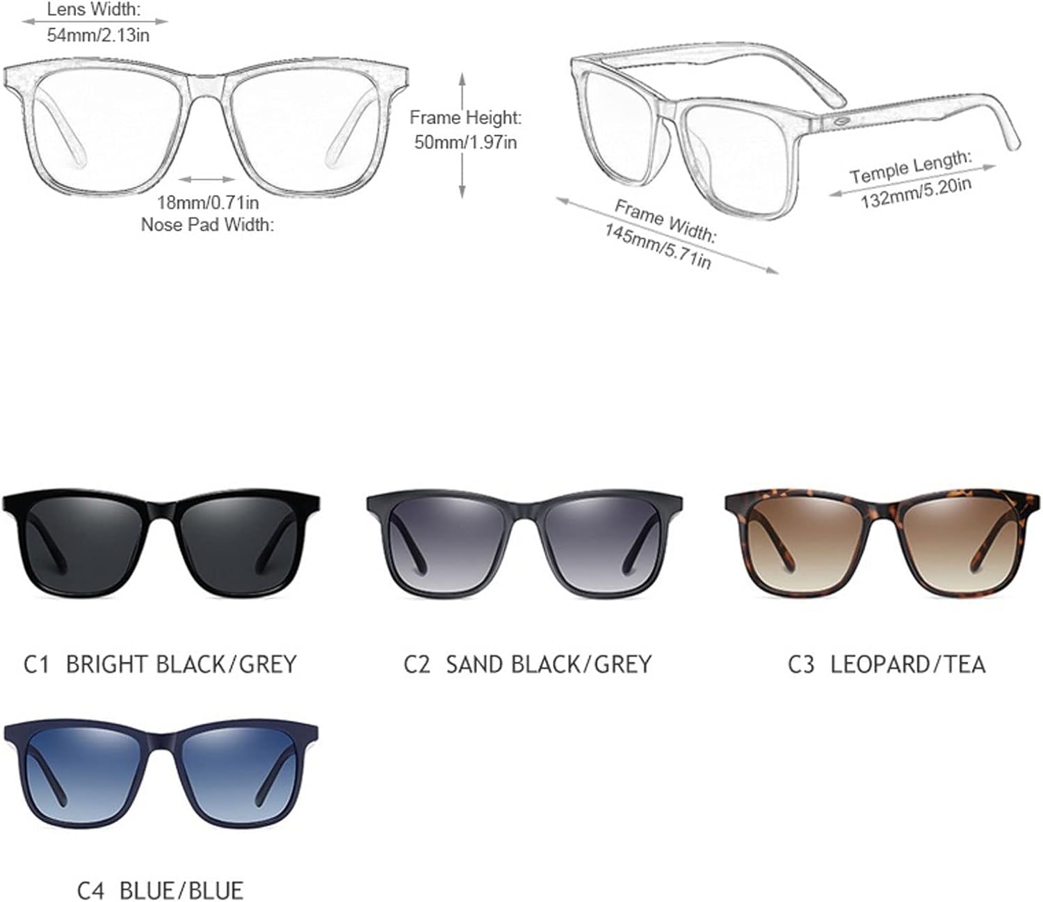 サングラス メンズ ファッションスクエアメンズサングメガネ豪華な偏光サングラス男性 運転防止眼鏡(Bright Black Grey