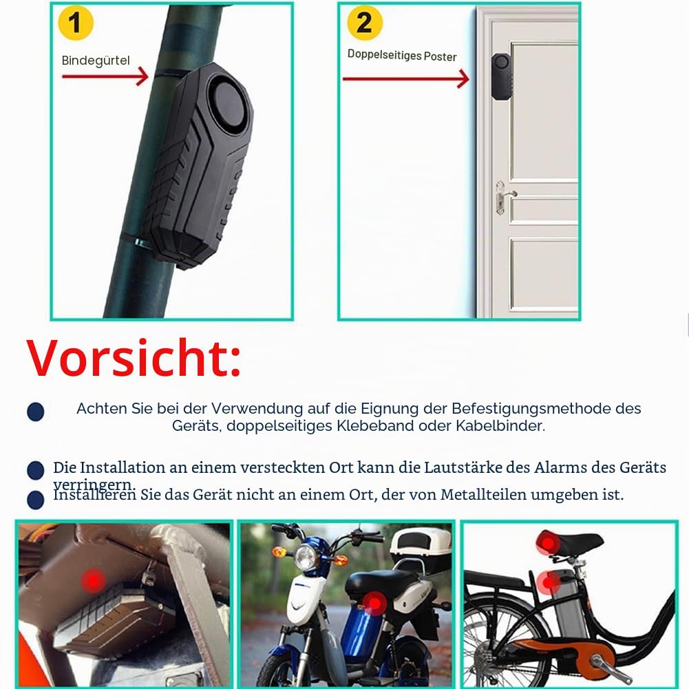 Mengshen Upgraded Fahrrad Alarm 113dB lauter wasserdichter drahtloser Motorradalarm mit Remote Anti-Diebstahl Vibration Motion Sensor für Radsport Sicherheit (4 Sensoren mit 2 Fernbedienungen)