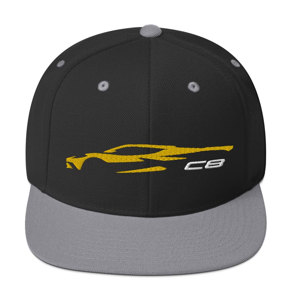 C8 zarys sylwetka przyspiesza żółty Vette Owner Snapback kapelusz