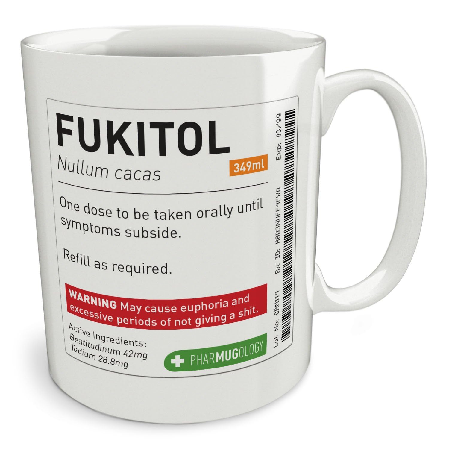 Black Raven Design White - Fukitol | Prescription Medicine, Ceramic Mug, 11Fl Oz
