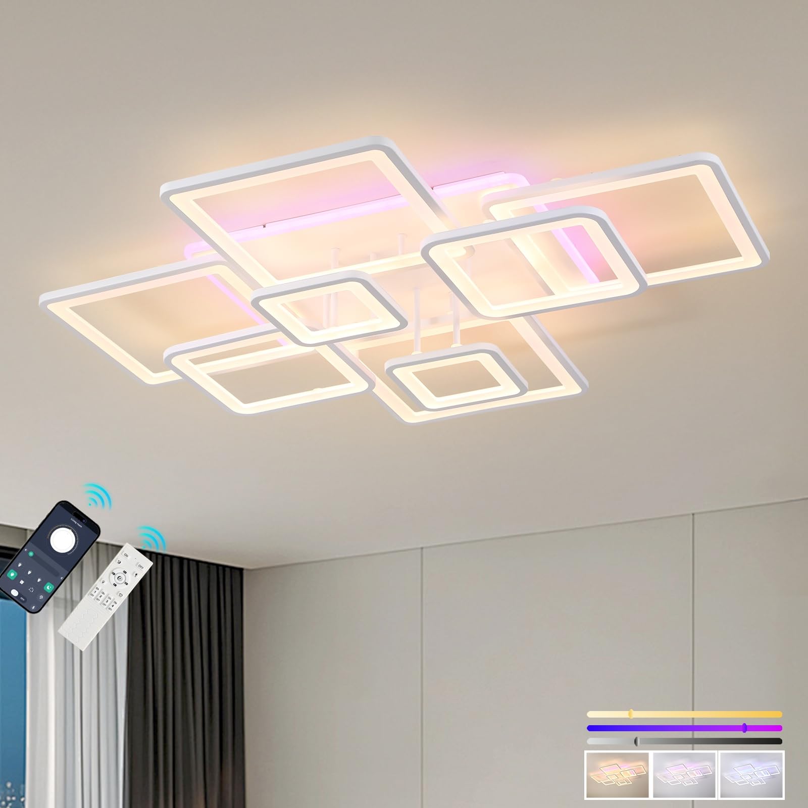 Regulable Plafones Para Techo Led 100W,Lampara Cocina de Bajo Consumo,Blanco Lampara Techo con Control Remoto,Moderno Plafon Led,Lamparas Salon 8 Luces,Plafon Cocina 3000-6000K