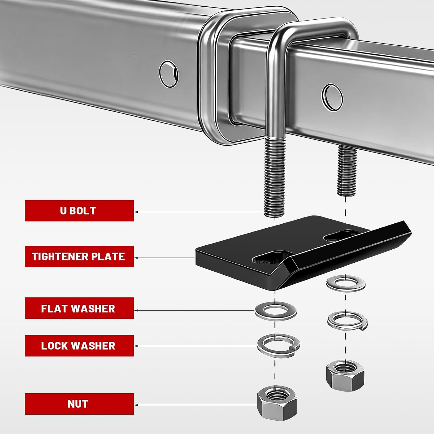 Hitch Tightener, Anti-Rattle Rustproof Clamp for 1.25" and 2" Trailer Hitches, Heavy Duty Steel U-Bolt Hitch Noise Reducer for Cargo Carrier Bike Rack, Car Accessories