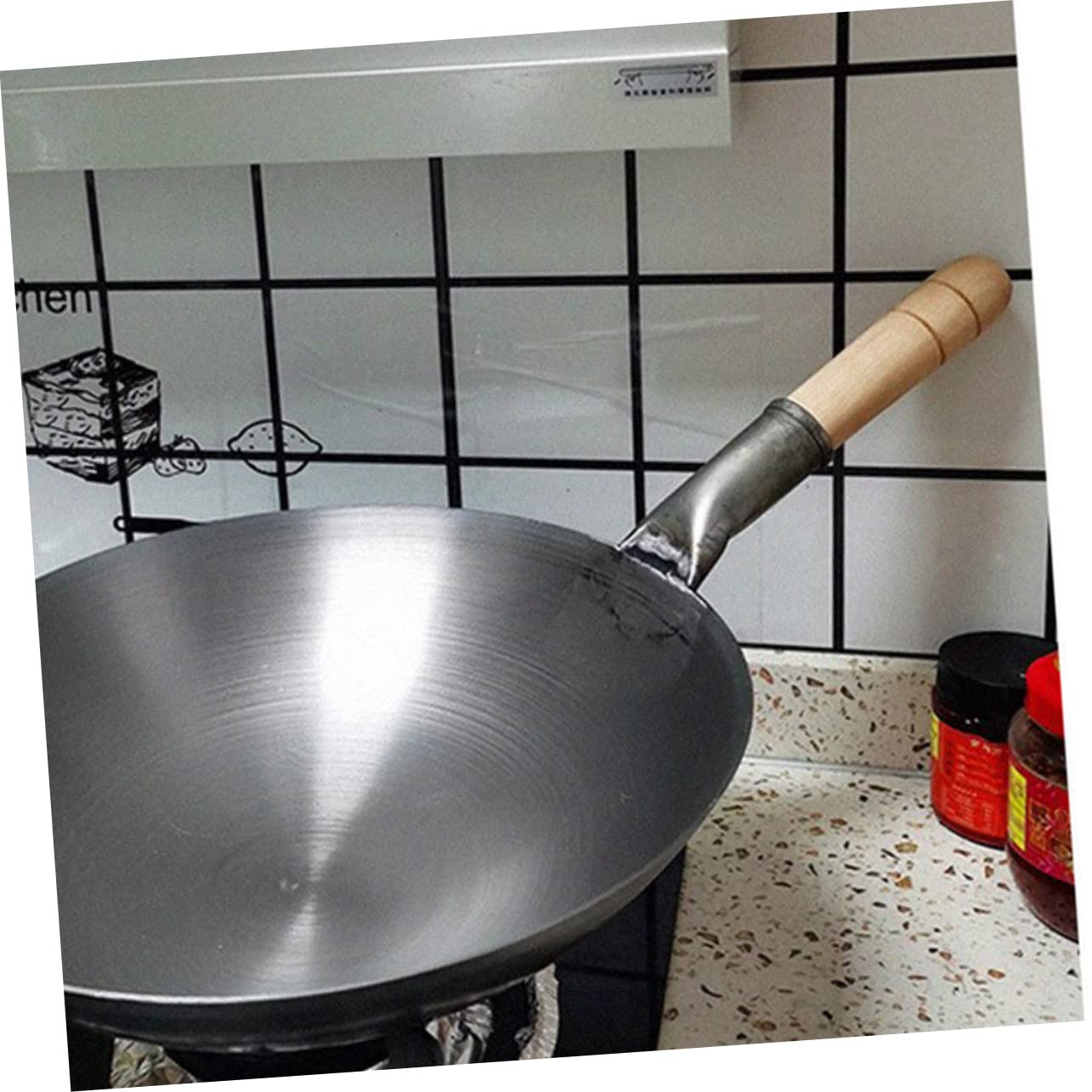 SOIMISS Wok für Zuhause mit Holzgriff aus Eisen Antihaftbeschichtet für Gasherd Geeignet Robuster Topf zum Braten für Bbq