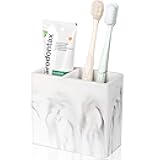 Diatomite Toothbrush Holder 2 Slots Tooth Brush Holder for Bathroom, Kids Electric Toothbrush and Toothpaste Organizer for Countertop, Shower, Vanity, Marble White