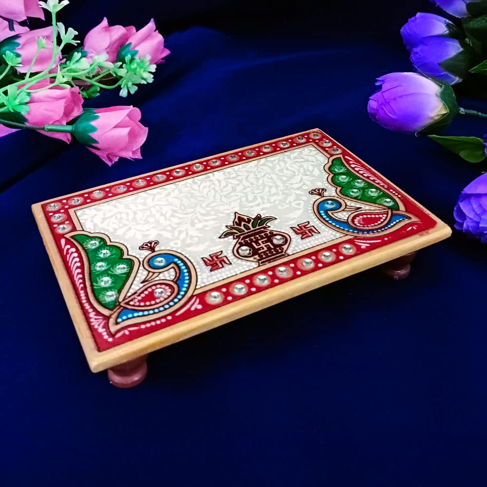 Handicraft Kingdom Peacock Marble Chowki - 9 Pack -11