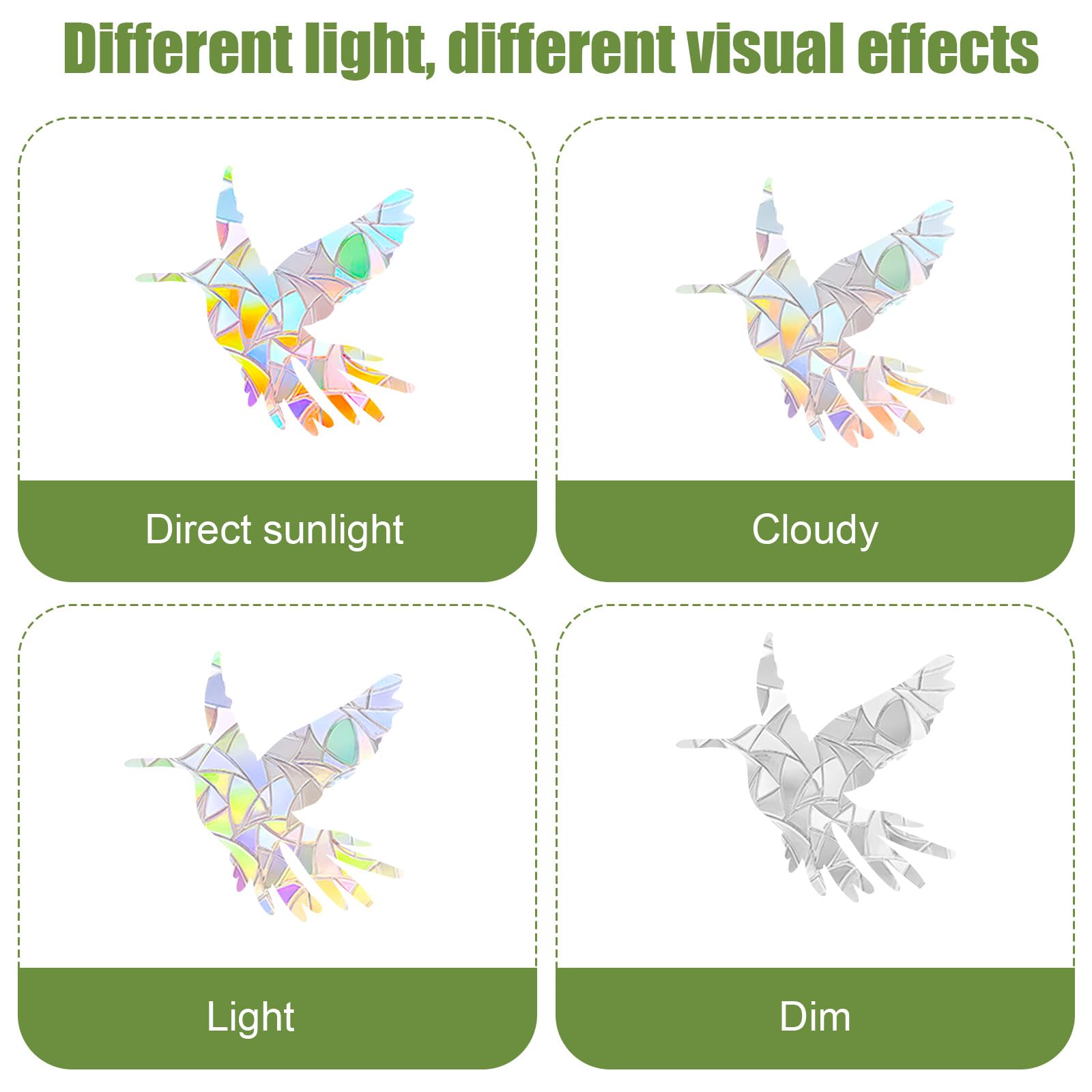4 Adesivi Per Finestre Anticollisione Uccelli Con Effetto Arcobaleno - Decalcomanie Salva Uccelli In PVC (Colibrì) - 5