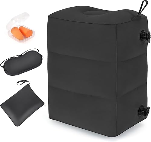 Miniatura 16 de Almohada inflable para descanso de pies, almohada ajustable de 3 capas de altura, cama de avión para niños, artículos esenciales de viaje