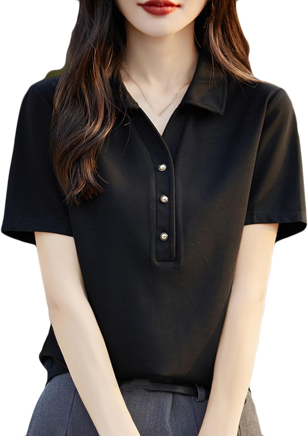 KYAZJA] ポロシャツ レディース 半袖 Tシャツ トップス 夏 ゴルフ プルオーバー Vネック カットソー 無地 可愛い ゆ ゴルフウェア  レディース 半袖 トップス Tシャツ メンズ ユニセックス ロゴ ライン 春 夏 春夏 ゆったり オーバーサイズ 防風 ジャケット [KYAZJA] ポロシャツ レディース tシャツ 襟付き 無地 ボタン ゴルフウェア 半袖 ゆったり カットソー 吸汗 カジュアル