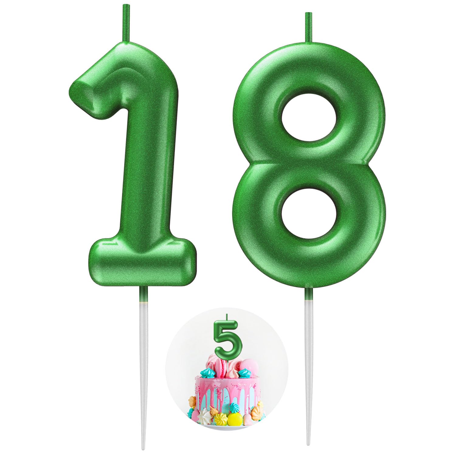 Green Number 18 Candle Happy Birthday 3D Number Candles for Birthday Cake Party Decoration Wedding Anniversary Celebration Supplies