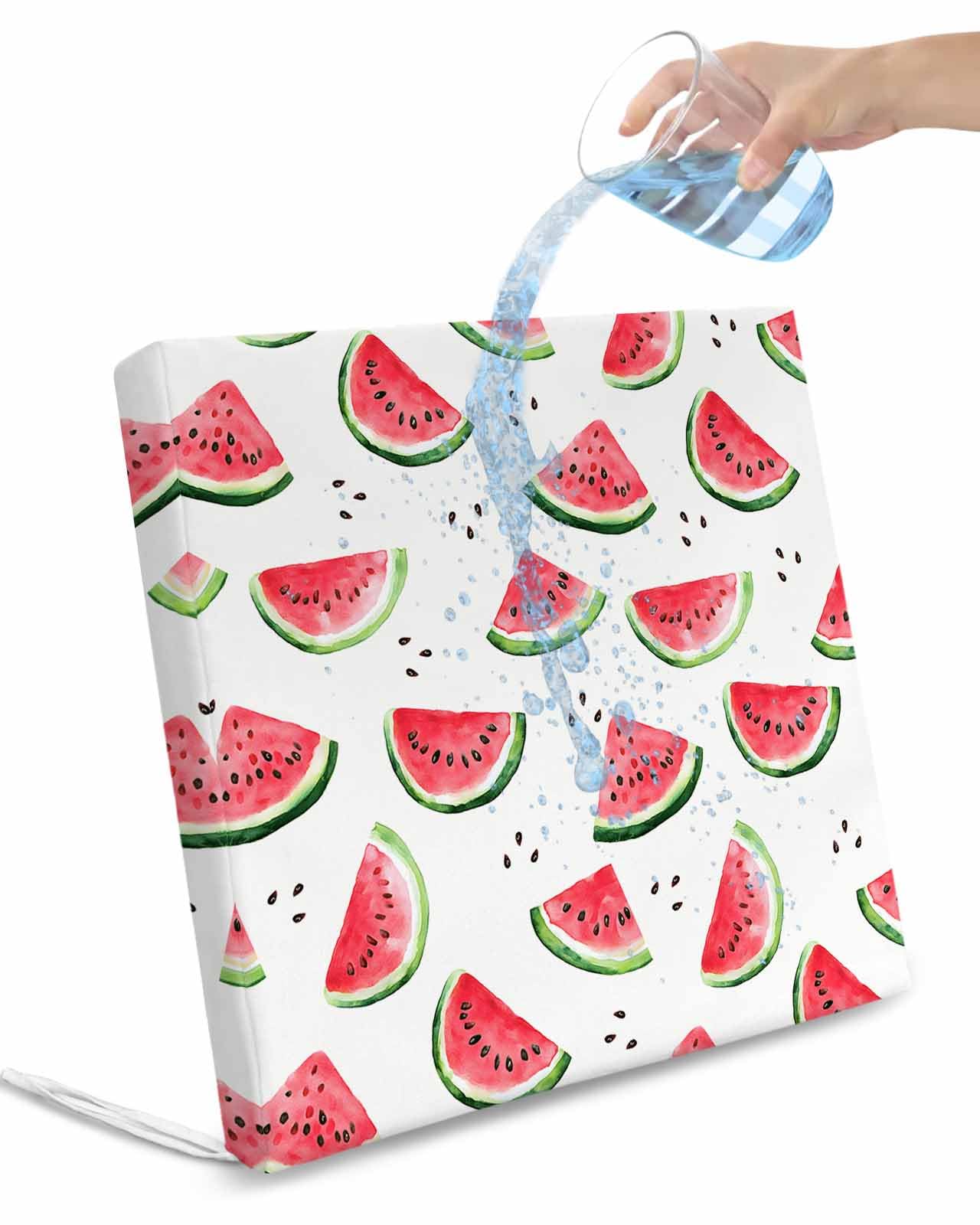 2 Pack Summer Watermelon Waterproof Cushion Covers with Ties, Outdoor Patio Chaise Lounge Chair Seat Cushion Slip Covers Replacement(Only Cover) Modern Tropical Fruit Watercolor 20
