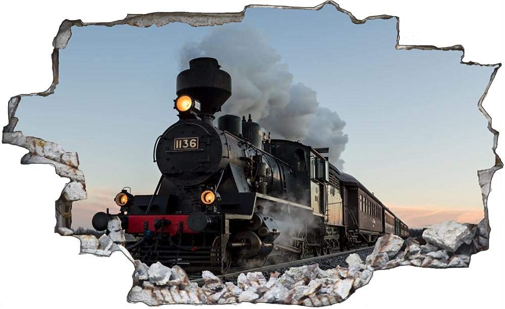 3D Stickers Muraux Décalcomanies Art Décoratif Vinyle Enfants Bébé Maternelle Peintures Murales Diy Affiche Chambre Décoration Train de locomotive à vapeur 80x125cm