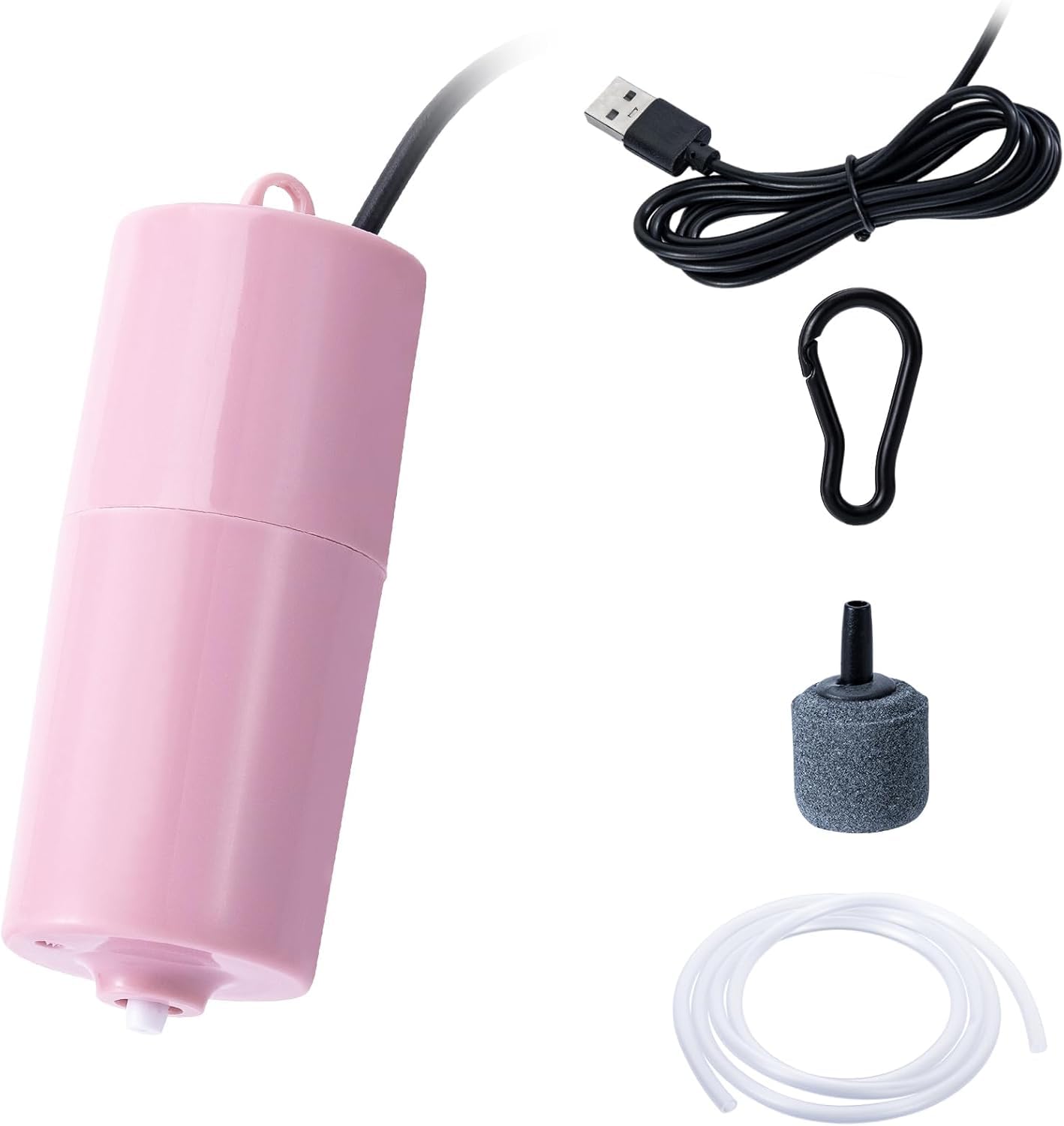 USB Mini Aquarium Air Pump, 1W Silent Portable Aerator with Air Stone, Silicone Tube for Indoor and Outdoor Use (Pink)