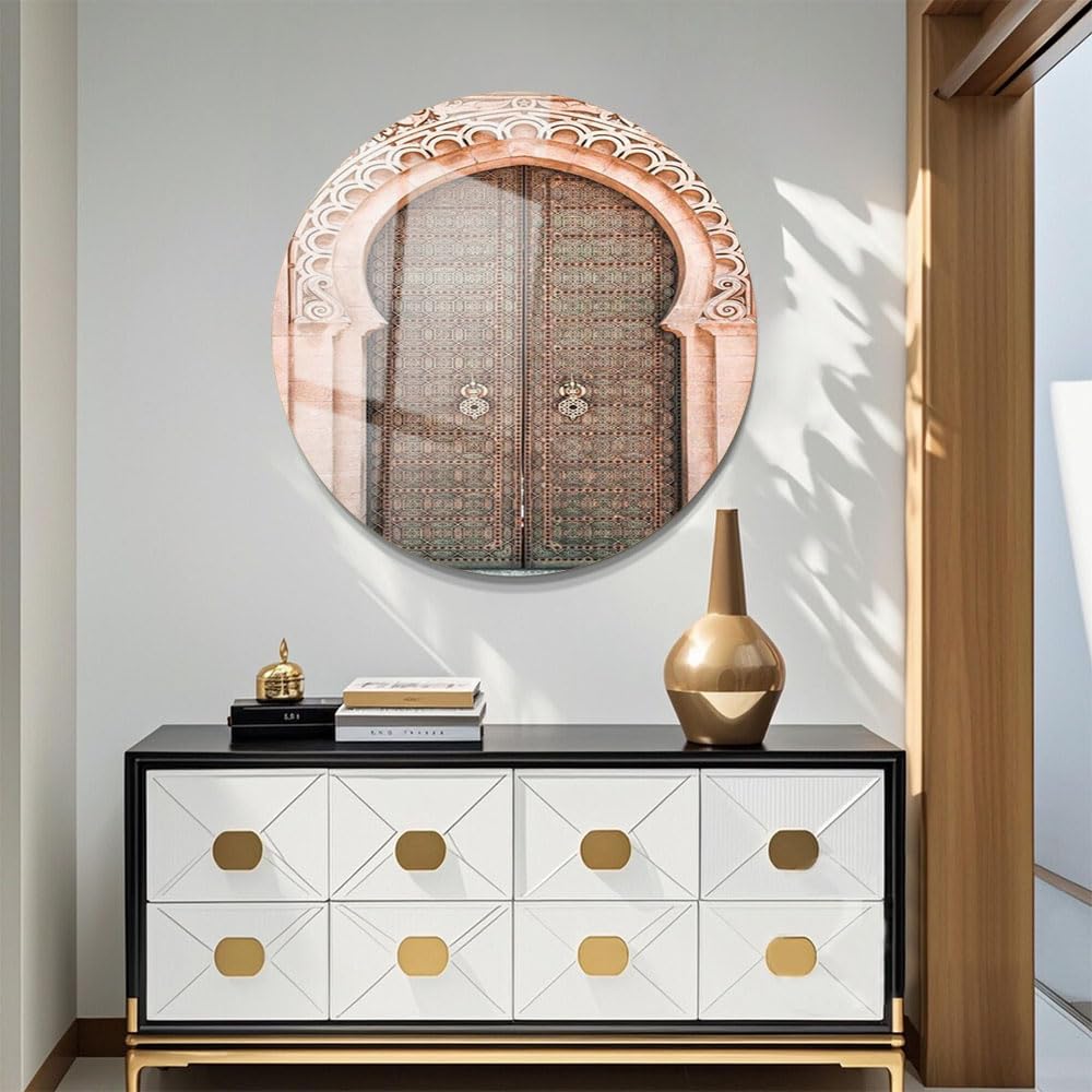 Wall Art | Acrylic Glossy Printed Frame|Home Decor for Living Room, Bedroom, Office, Study, Shelf (12x12inch Round) - Moroccan Door