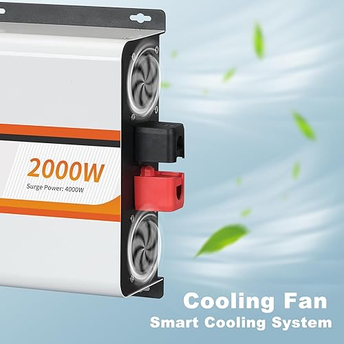 Miniatura 9 de Inversor de onda sinusoidal pura de 2000 W, convertidor de 12 V CC a 120 V CA para vehículos, barco, campamento, sistema solar al aire libre,