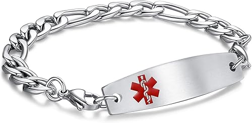 Pulseras de alerta médica LinnaLove para hombres y mujeres, de acero inoxidable, intercambiables, con grabado gratuito