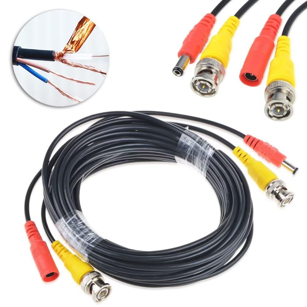 MDCGPower 65ft Black Video and Power BNC Cable Compatible with CCTV Cameras Compatible with Defender Cameras