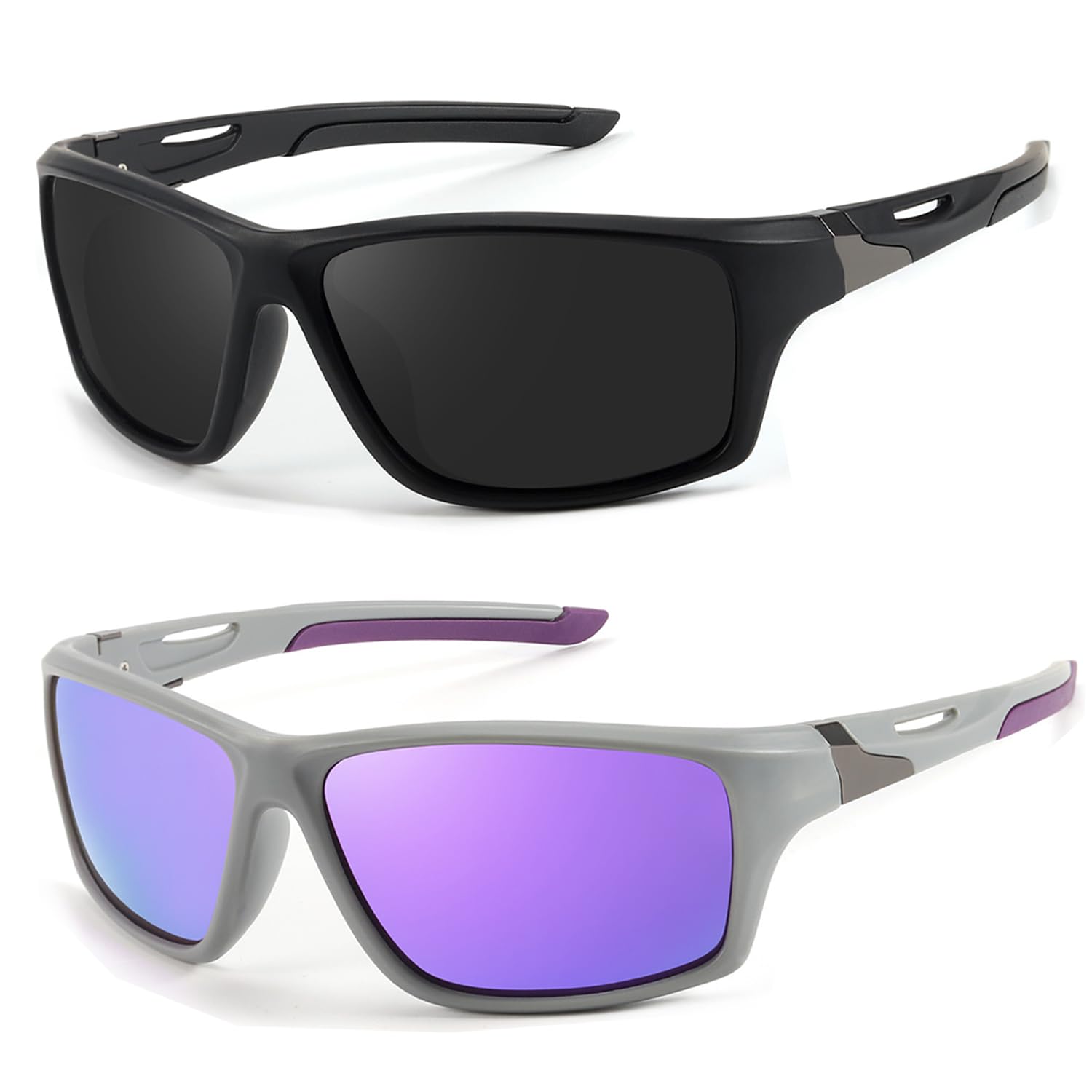 Myiaur 2er Pack Fahrradbrille für Damen & Herren Polarisiert Sportbrille mit UV400 Schutz für Radfahren, Laufen & Outdoor