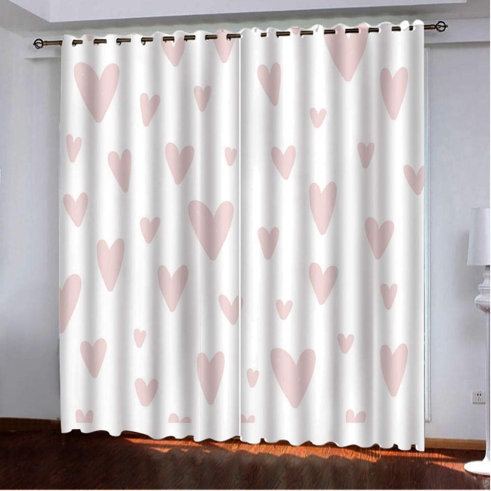 Białe różowe zasłony zaciemniające w kształcie serca do sypialni 140 x 250 cm x 2, miękkie, izolacja termiczna, redukcja hałasu, oszczędność energii, idealne do salonu