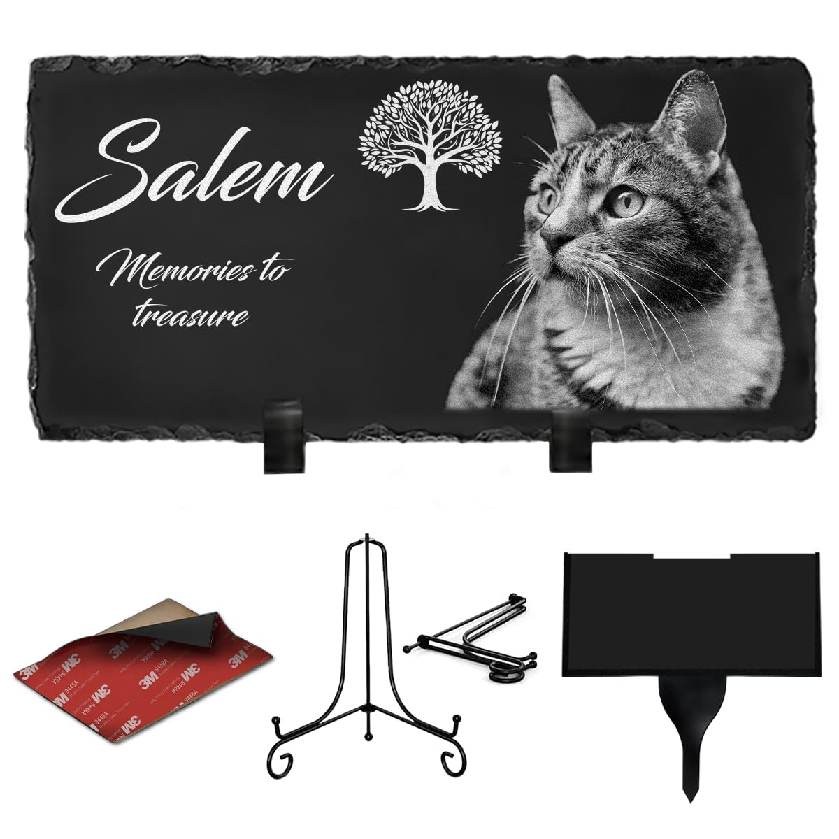 ETERNEL - Personalized Tree of Life Memorial Plaque for Animals - to plant, stick or place, Dog, Pets, Multi-supports, Slate or Granite, photo and text of your choice, tribute