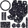 15 Pieces Moon and Stars Car Seat Cover Full Set for Women Men Upgrade Thick Car Front Seat Covers Universal Steering Wheel Cover Separate Headrest Cover Seat Belt Pads for Auto Truck (Star Pattern)