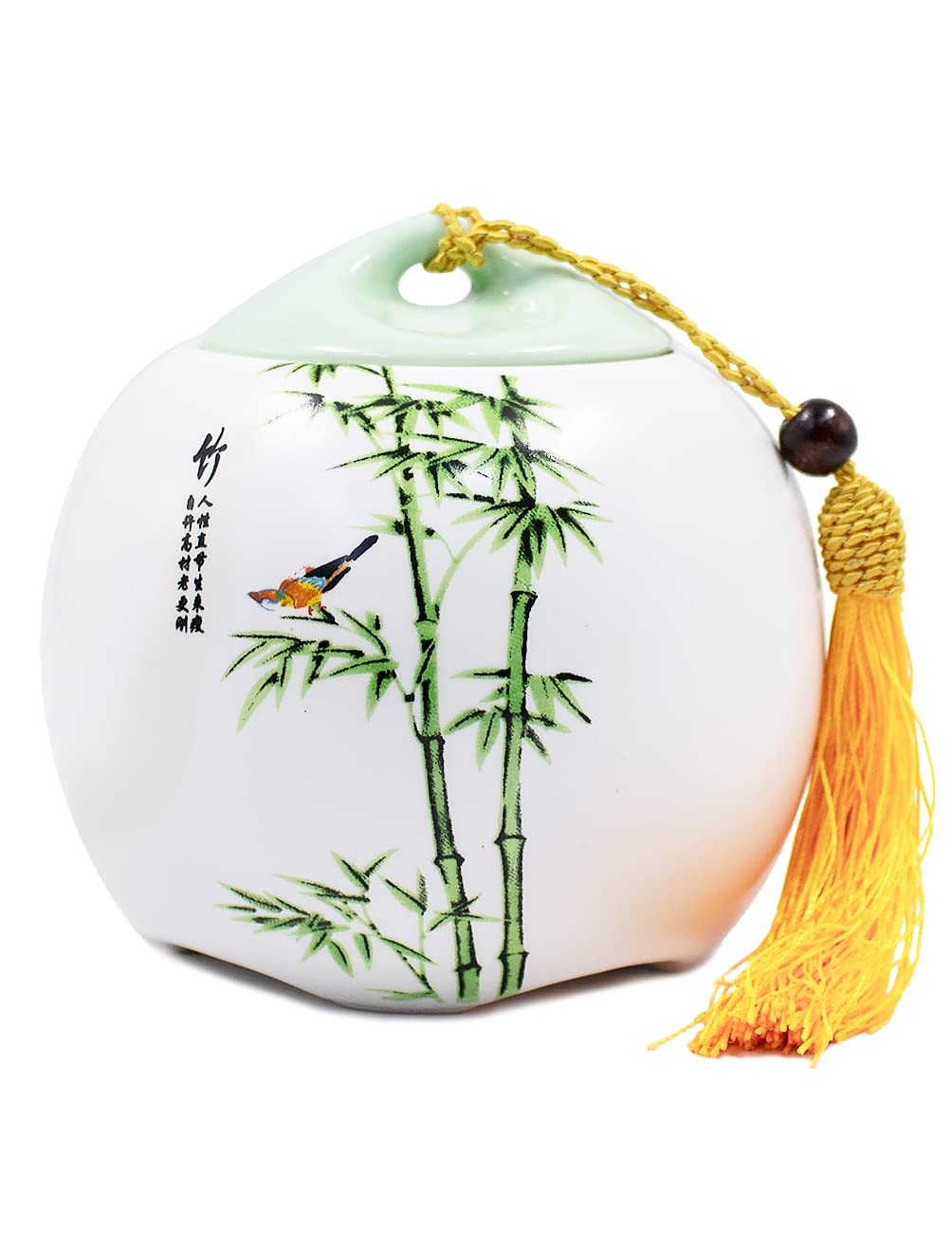 Dahlia White Porcelain Tea Canister for Loose Tea, Airtight Jingdezhen Tea Caddy, Bamboo Matte 650 ML