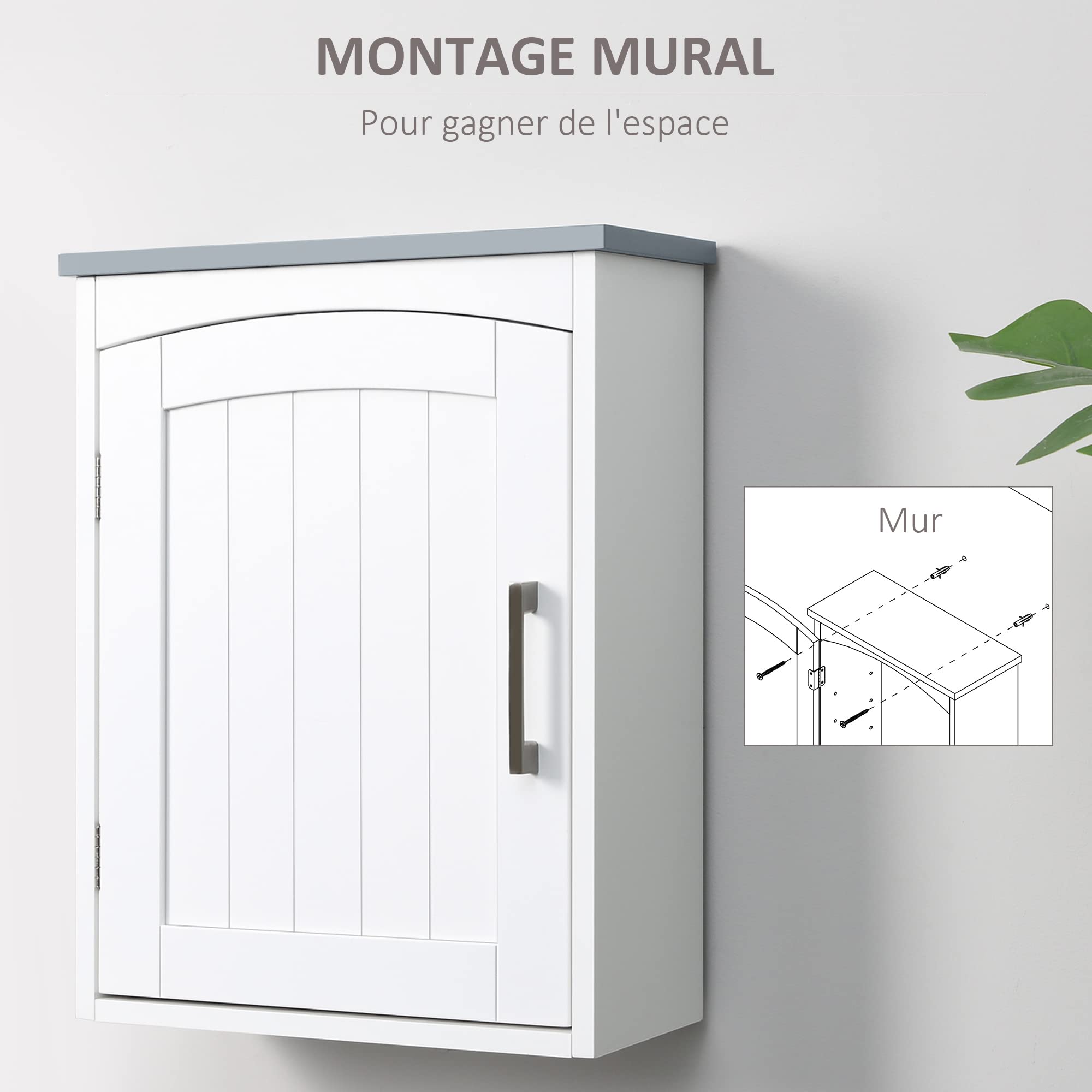 kleankin Meuble WC Suspendu Armoire à Pharmacie Murale Armoire Salle de Bain Rangement avec Porte et étagère réglable - 41 x 18,5 x 52 cm - MDF - Blanc