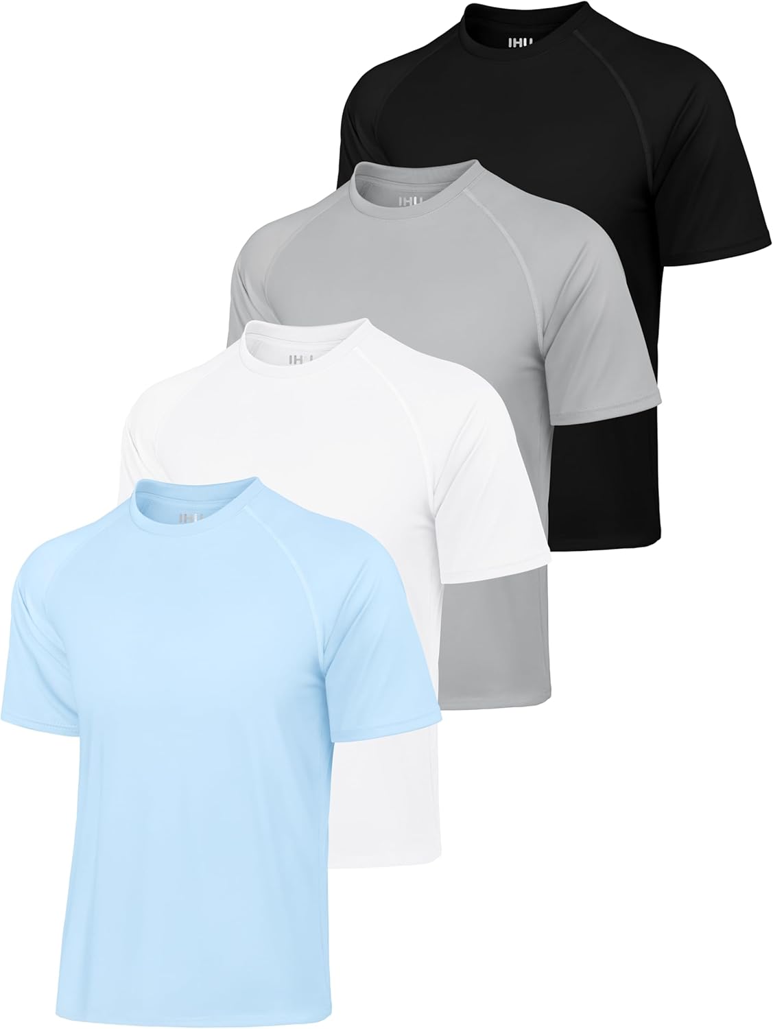 IHU 4 Pack Men's Rash Guard Swim Shirts Short Sleeve Sun Protection Fishing Shirts UPF 50+ Dry Fit Hiking Rashguard Shirt