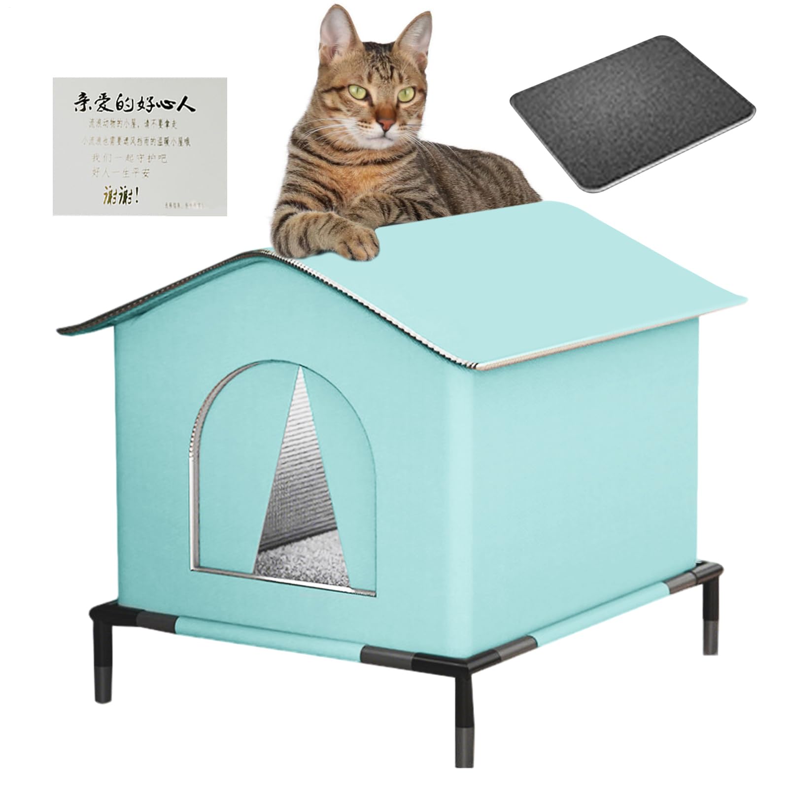 SHÉLIERA DE Cat Outdoor - ISOLURE Esterno Casa Di Gatto | Tenda Per | Animali Domestici Impermeabile per Freddo Animale Confortevole con Tappeto A Persiane per Uso Giardino, Grotta