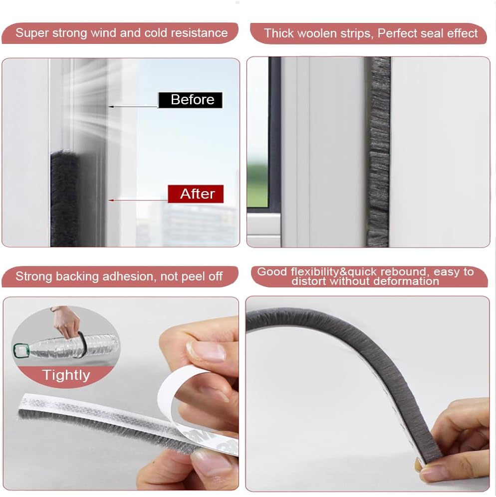 33 Ft Window Weather Stripping Door Seal Strip,Soundproofing Frame Winter Insulation Tape, Windproof /Dustproof Window Inserts, Door Gap Filler Light Blocker, Strong Stickiness, 0.35''Wide x 0.2"Thick