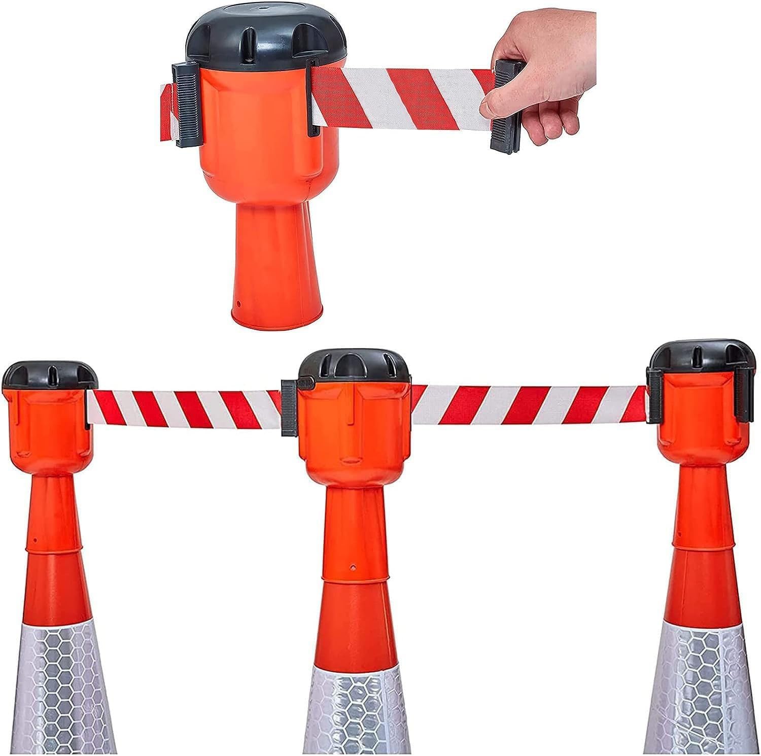 Cono De Tráfico Retráctil Cinta De Precaución, Barrera De Cinta Retráctil | Correa De Advertencia De Emergencia De Montaje En Cono, Alta Visibilidad Roja Topper Retráctil Retráctil(10m)