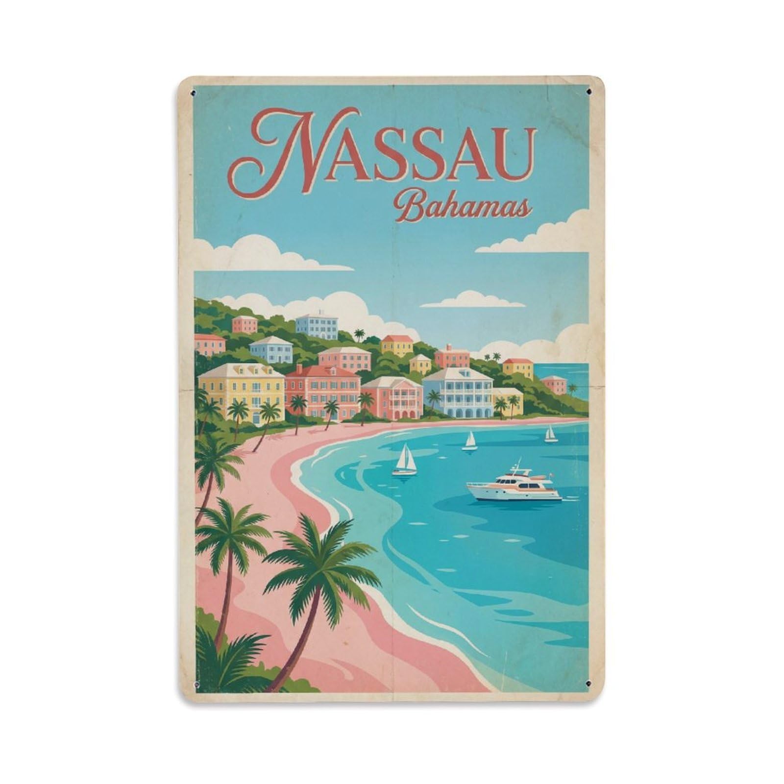 Gead 8X12inch Style Bahamas Nassau Vintage Travel Metal Tin Sign