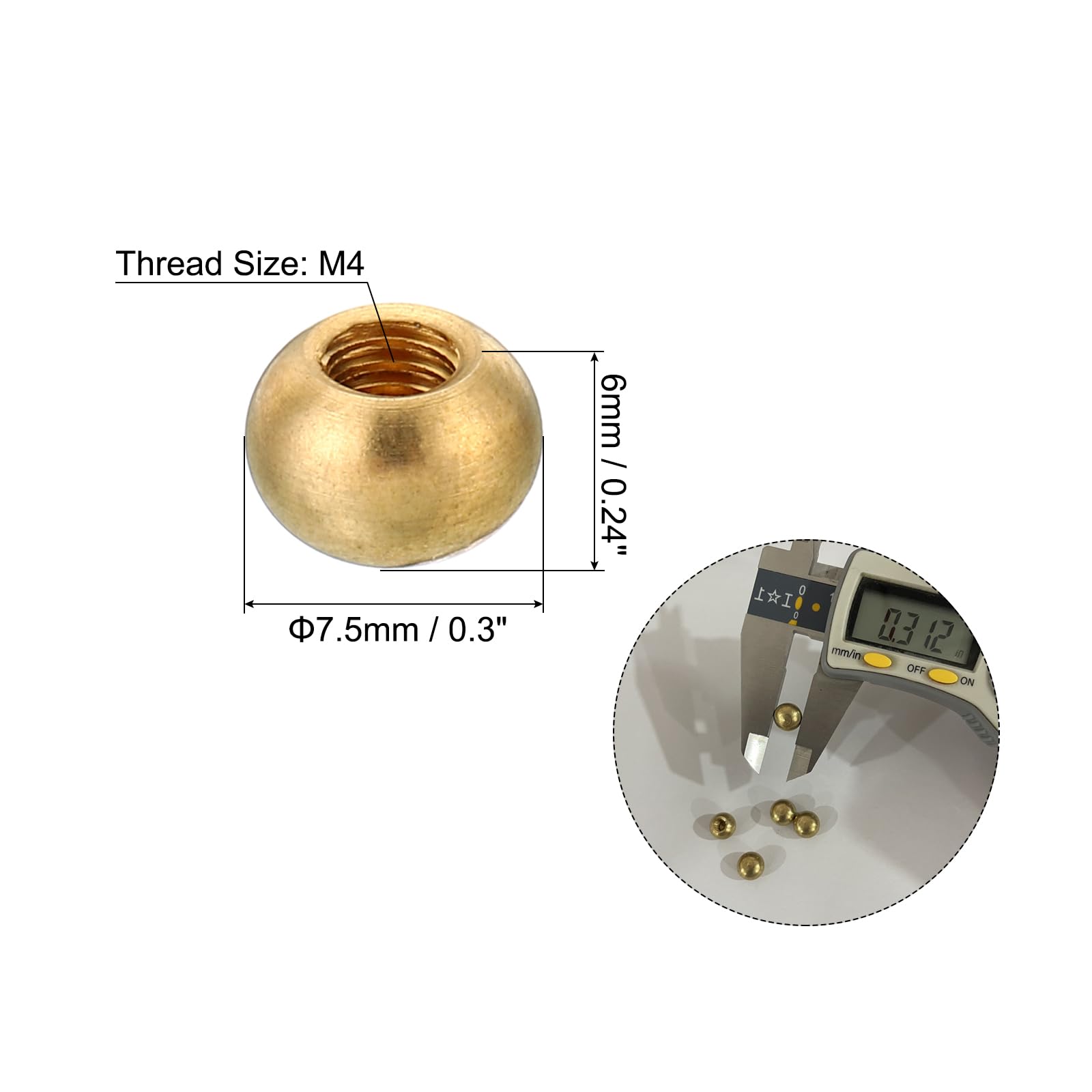 PATIKIL M4x0.7 Thread Cap Nuts Knob, 5 Pack Brass Ball Lamp