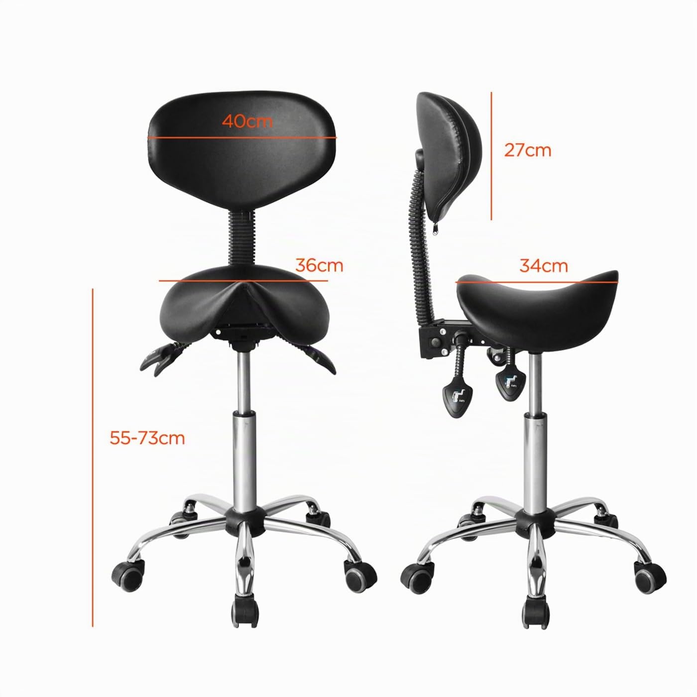 VDD Tabouret Selle Ergonomique - Tabouret de Coiffure - Tabouret de Bar - Hauteur réglable - Dossier inc