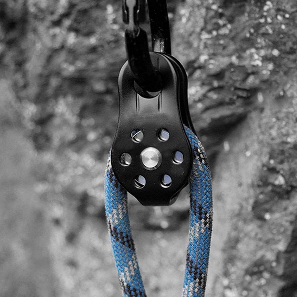 Carrucola da Arrampicata su Roccia, puleggia da Arrampicata 26KN in Lega di Alluminio per impieghi gravosi paranco a Corda Girevole Singola per Arrampicata su Corda da 12 mm(Nero)