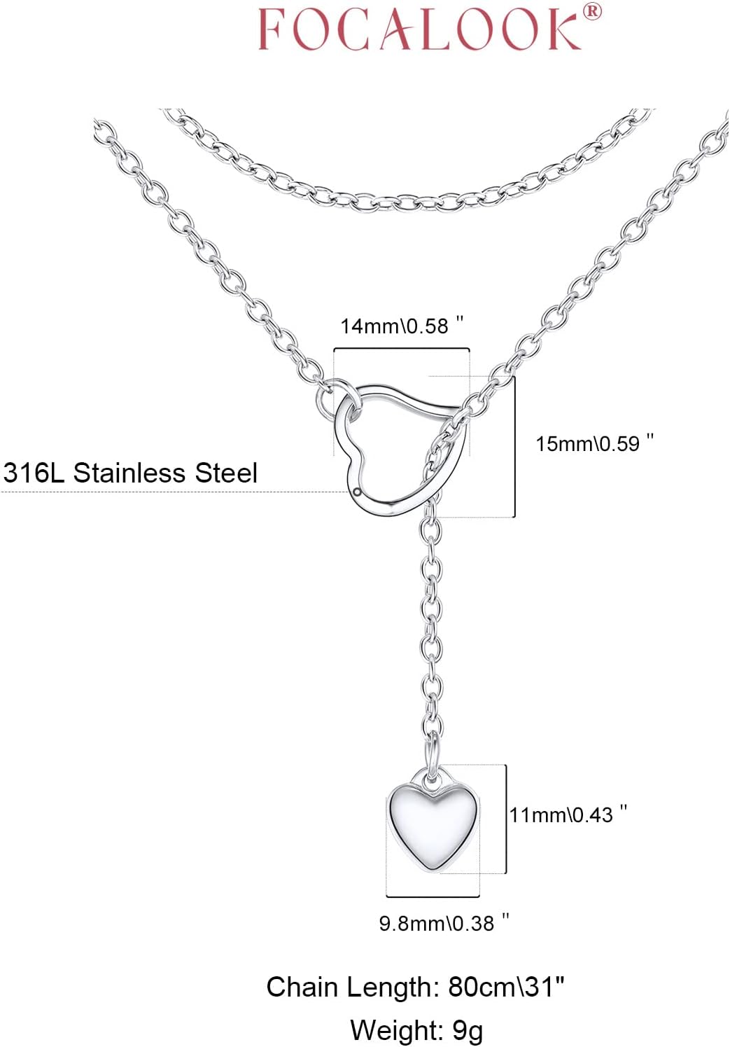 FOCALOOK Lariat Y-Necklaces | Long Necklaces for Women | Long Black Necklaces | Gold Necklaces for Women | Drop Heart Necklaces for Women | Front Adjustable Long Chain Necklace - Image 4