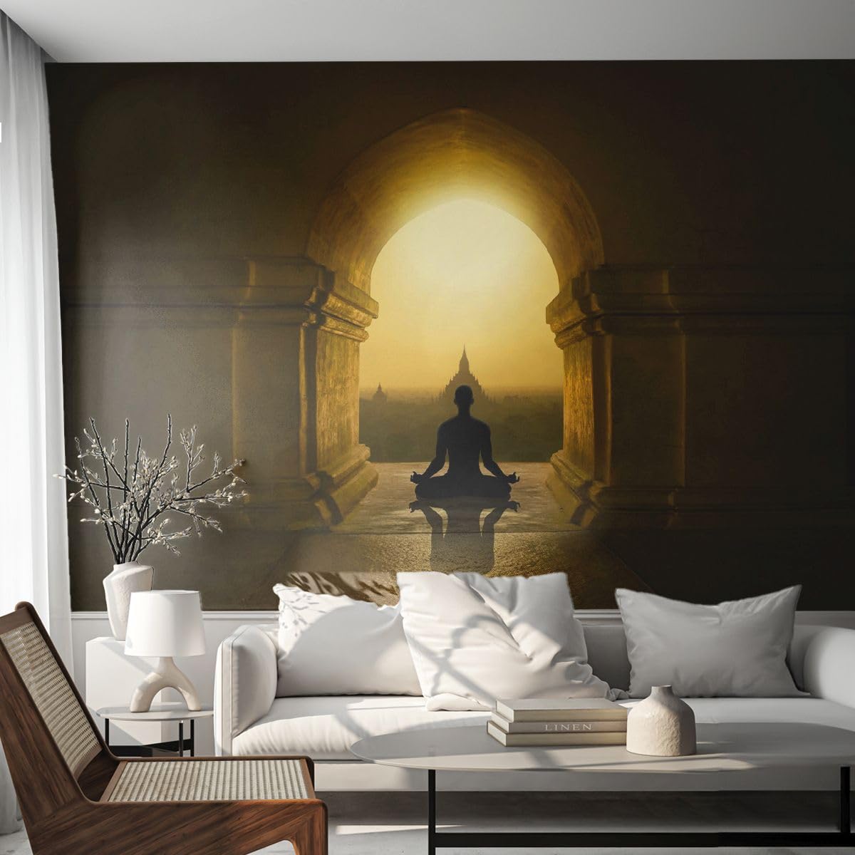 Carta da Parati Vinile in TNT 150x105 cm Architettura Cultura - 4474 - WF2 | Meditazione Tempio Ombra Premium Sand Fotomurale Moderno Decorazione da Parete Murale da Parete Per Soggiorno ARTTOR