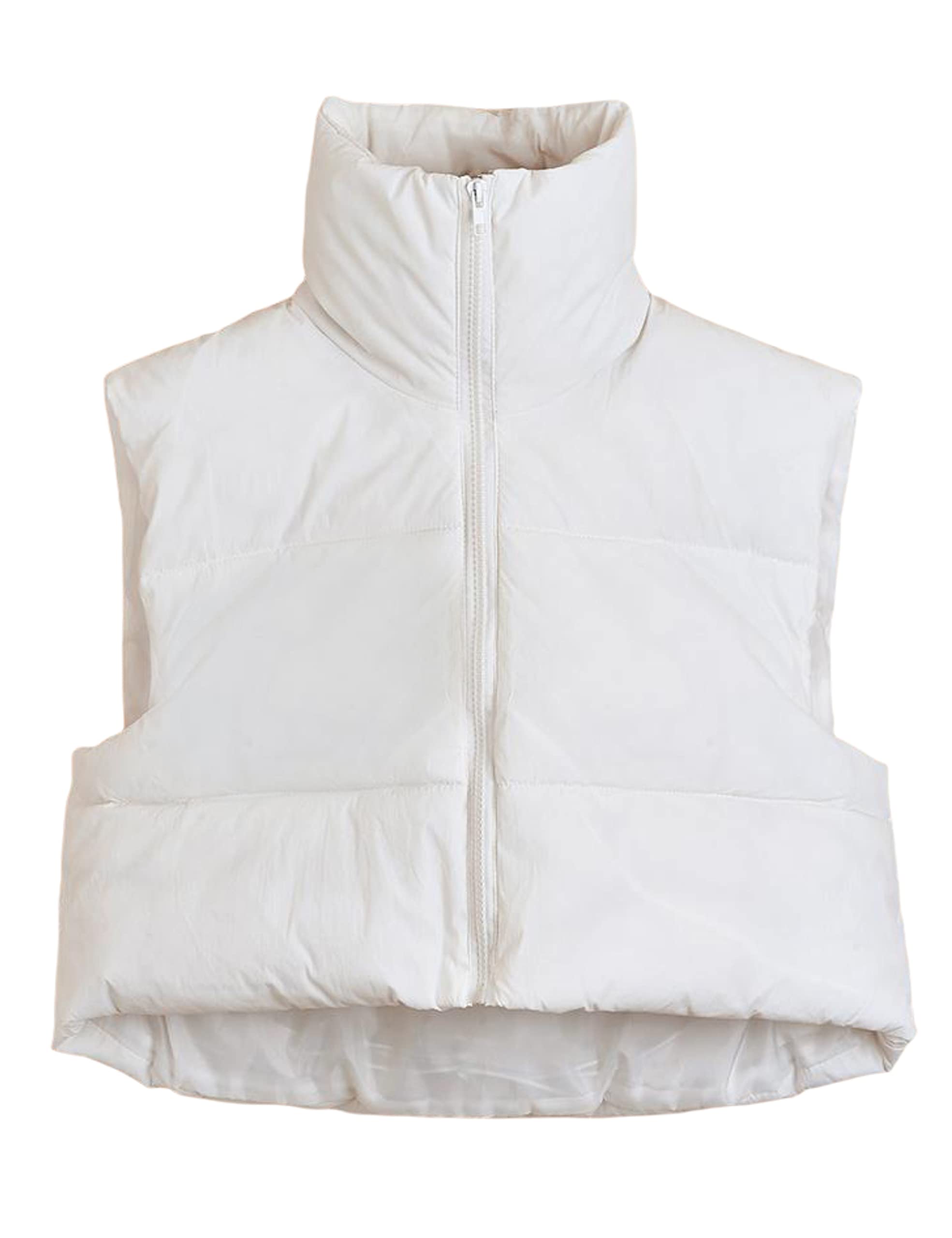 UANEO Cropped Puffer Vest Women Zip Up Stand Collar Sleeveless Padded Crop Puffy Vests