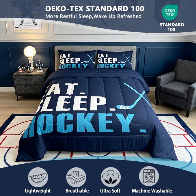 Image of Feelyou Ice Hockey Bedding Set Full Size 3Pcs for Boys Girls Women Men