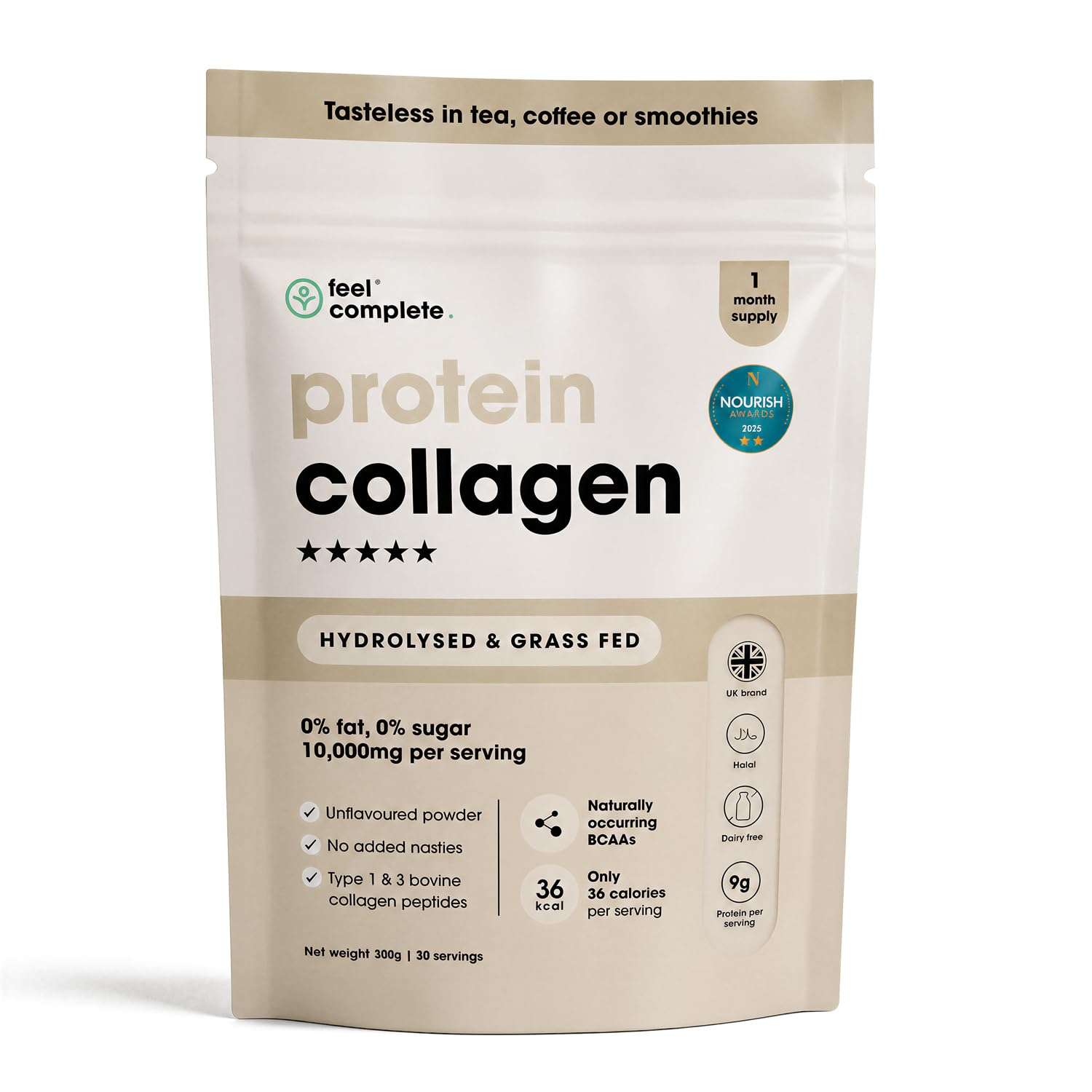 Feel Complete - Collagène protéiné - Collagène bovin hydrolysé de type 1 et 3 de qualité supérieure - Collagène riche en protéines pour la peau, les cheveux et les ongles - Comprend des acides aminés