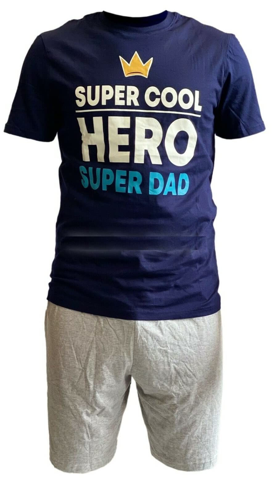 EX STORE Mens Shorty COTTON Pyjamas Shorts Sleeve Set Nightwear Pjs Loungewear (Large, Hero - Navy)