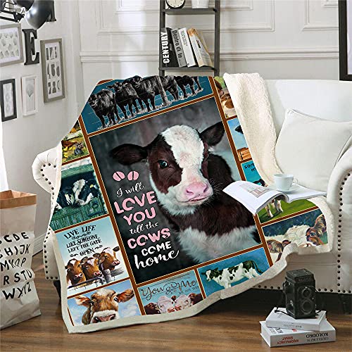 CAJOY Cow Blanket Cute Cow Print Blanket Cow Beding Sherpa Fleece Throw Blanket Farm Animals Blanket Warm and Plush Cow Print Throw Blankets for Bed Sofa Travel Couch (Checkered B, 60X50Inch)