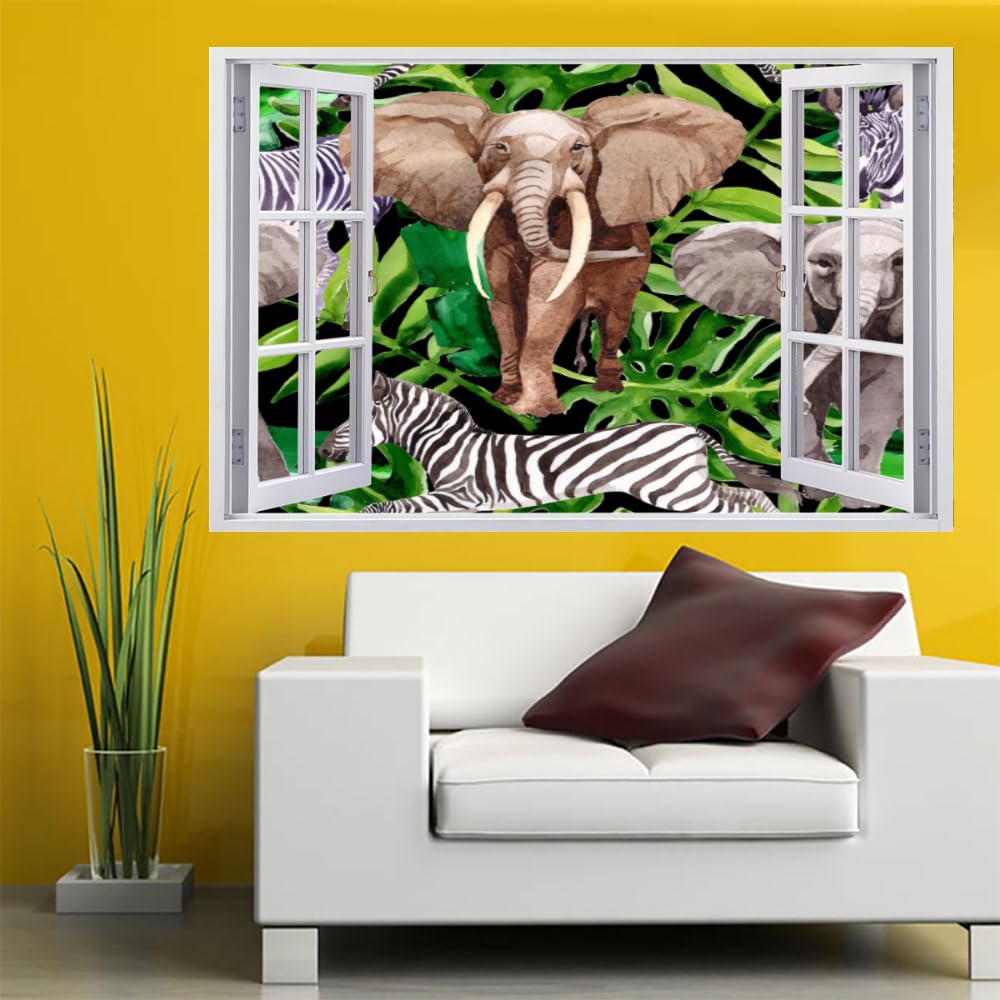 Adesivi 3D Per Decorazioni Murali Distrutti Elefante Adesivo Da Parete Zebra Tatuaggio Da Parete Per La Decorazione Della Parete Della Cameretta Dei Bambini 120x80cm