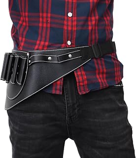 Hairdresser Waist Bag with 6 Scissor Pockets, Black Imitation Leather | Minimalist Waist Pack, High-capacity Side Storage, Professional or Personal Use, Space-saving Tool Holder