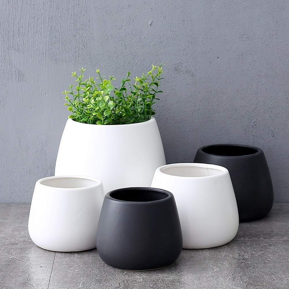 Czarno-biała ceramiczna doniczka ogrodowa doniczka ceramiczna doniczka na sukulenty kaktus doniczka ceramiczna dom ogród ozdoby kolorowe doniczki z podstawką - biała ||18,5 * 14,5 cm