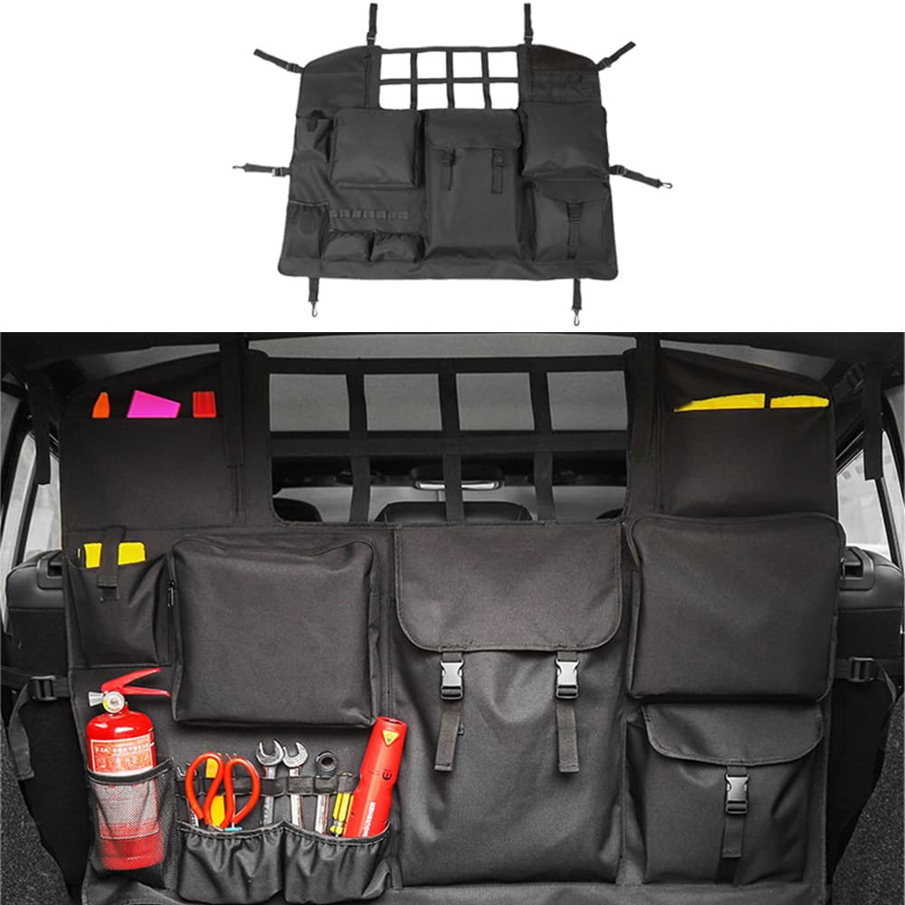 TopifareCar Trunk Organizer with Multi-Pockets Tool Kits for Jeep Wrangler JK JKU JL JLU 2017-2021 Back Cargo Organizer Oxford Back Seat Storage Bag (Only Fits 4Door)