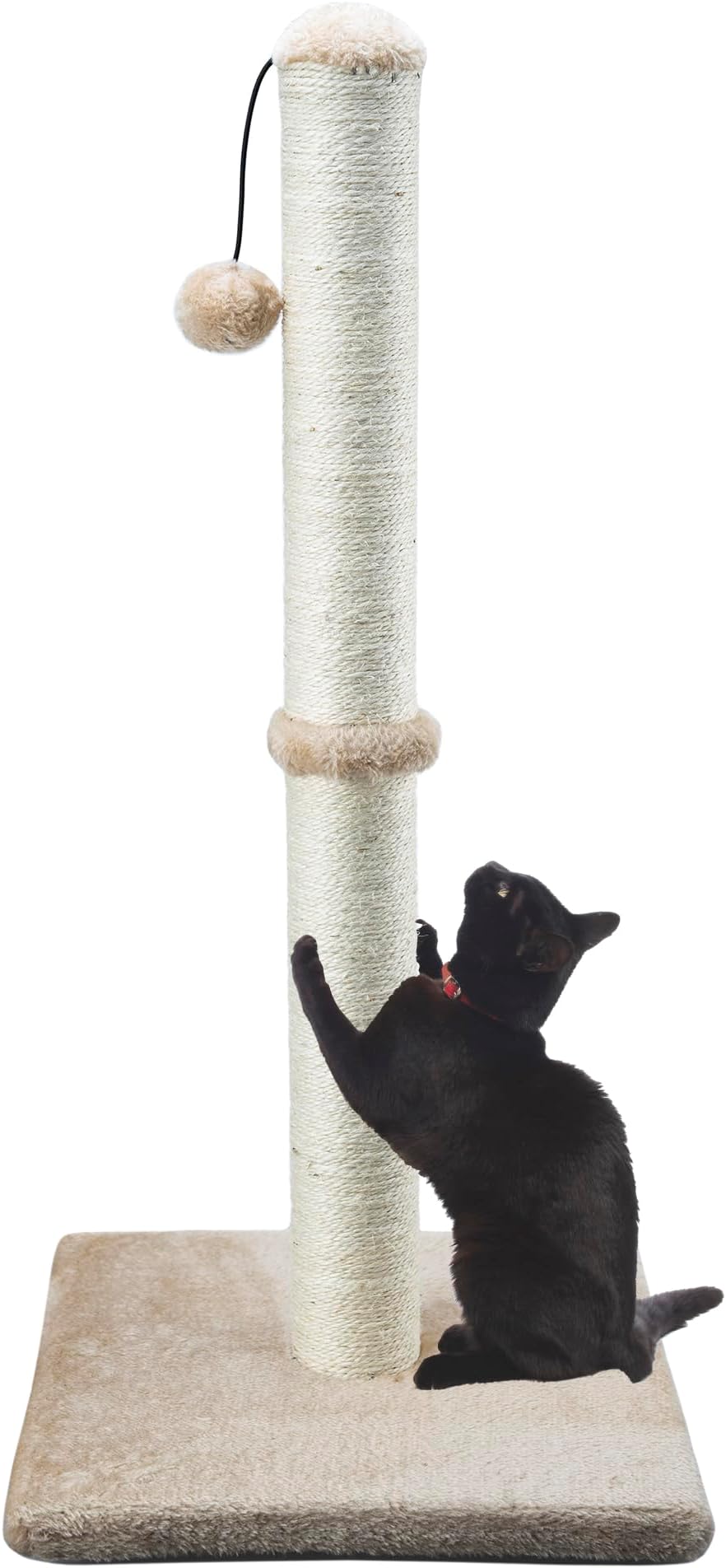 Dimaka 34" Tall Cat Scratching Post for Large Cats and Kittens, High Vertical Scratcher with Premium Natural Sisal Rope and Interactive Hanging Ball for Indoor Cats (Light Brown, 34 inches)