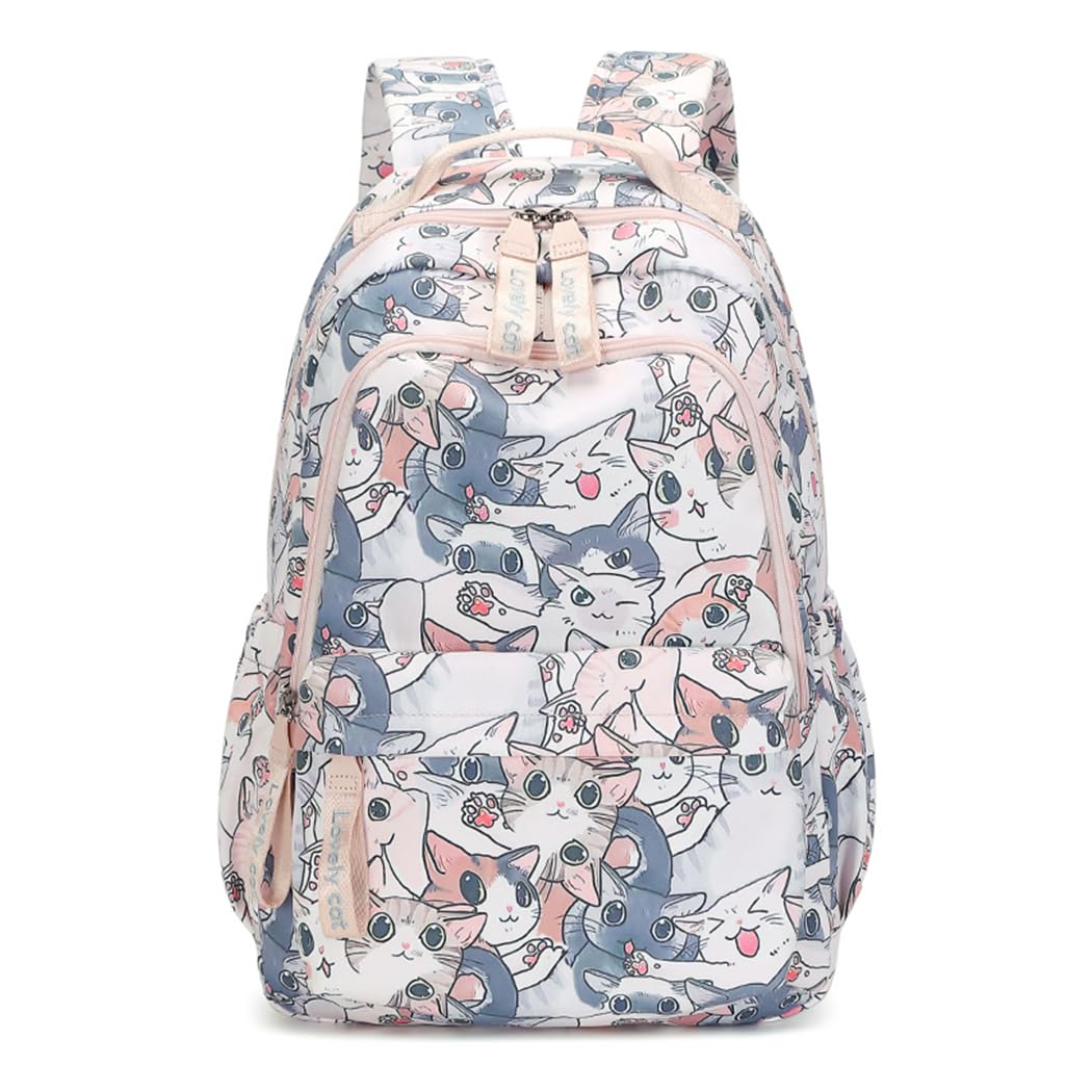 Bansusu Mochilas para niñas con estampado de gatos o margaritas, mochilas escolares casuales resistentes al agua