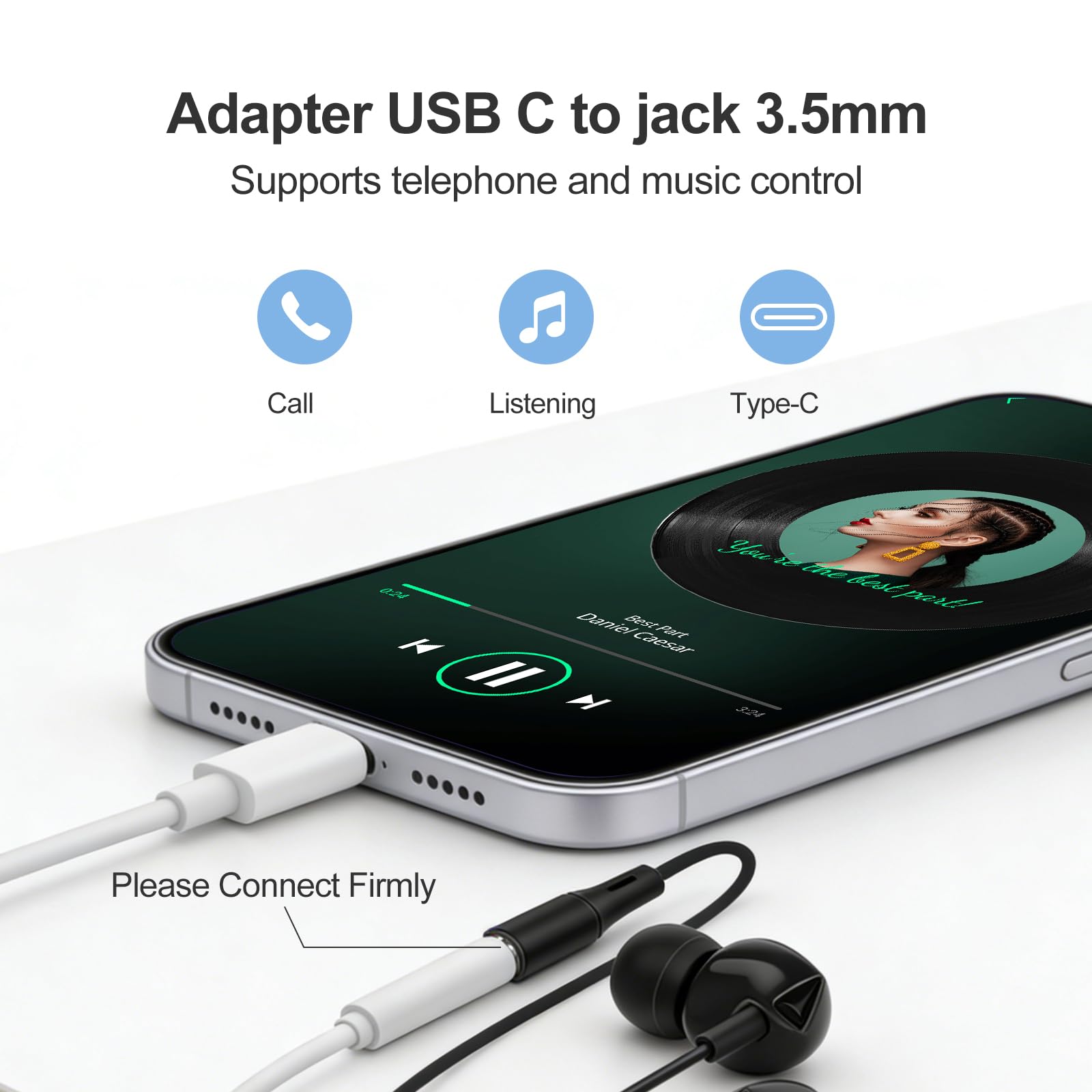 USB C to 3.5mm Jack, 2 Packs Type C to 3.5mm Headphone Aux Digital Audio Earphone Adaptor Compatible with iPhone 16/15 Pro/Pro Max,Samsung Galaxy S24/S23/S22/S21Ultra,and More Type C Devices — view 2