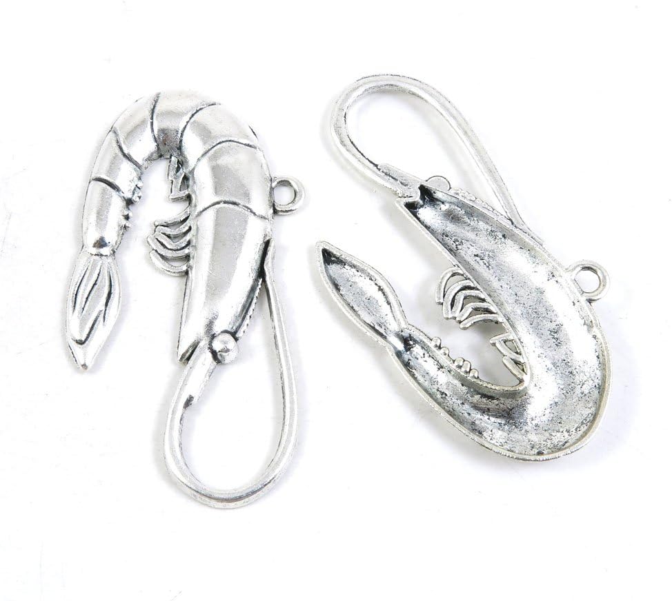 70 Pieces Antique Silver Tone Jewelry Making Charms Pendant Findings Craft Supplies Bulk Lots Arts L6QI9 Shrimp